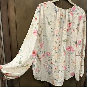 Floral Vintage-look Peasant Blouse Top for Renaissance Fair Billowy Sleeves XL